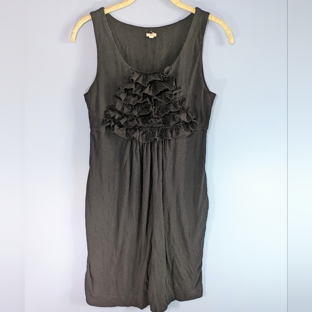 J Crew Black Knit Ruffled Casual Dress